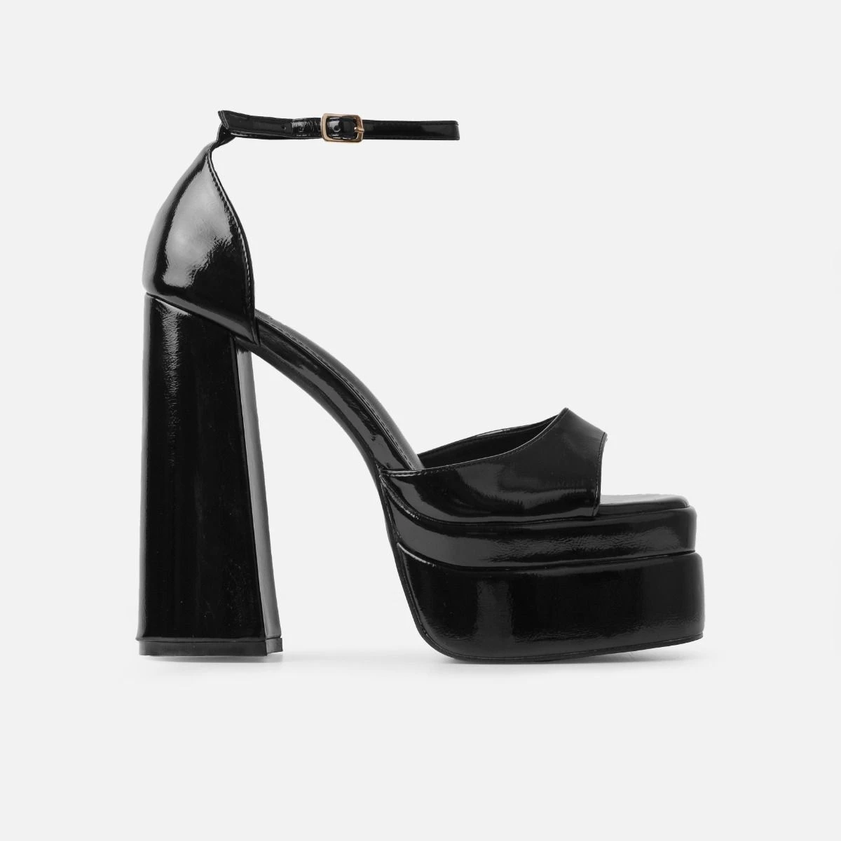 Eira Black Patent Double Platform Block Heels - Image 2
