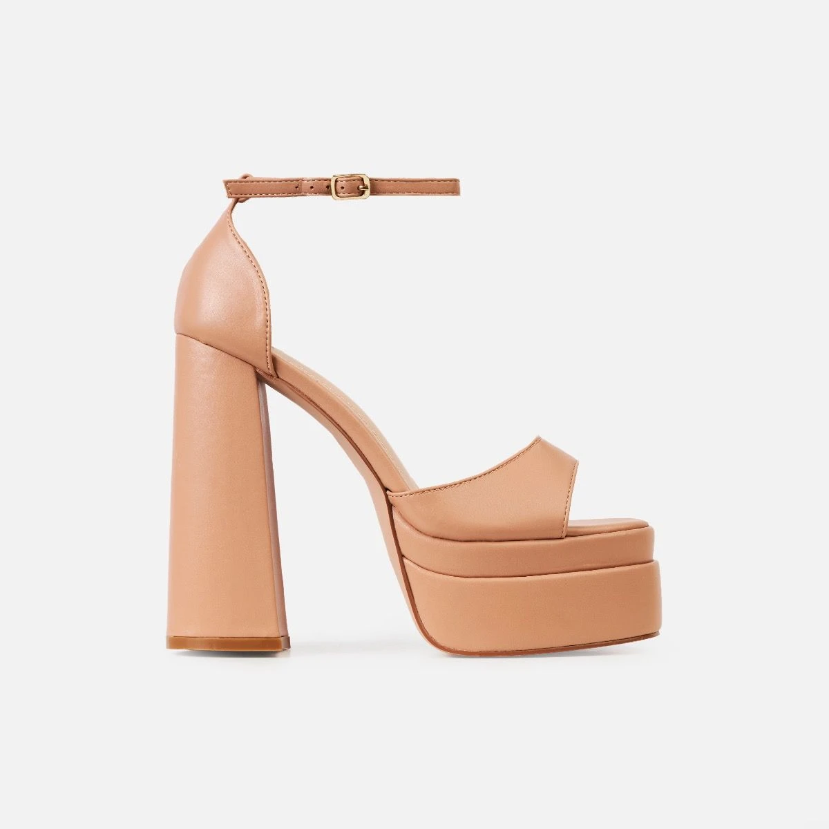 Eira Wide Fit Nude Platform Block Heels - Image 2