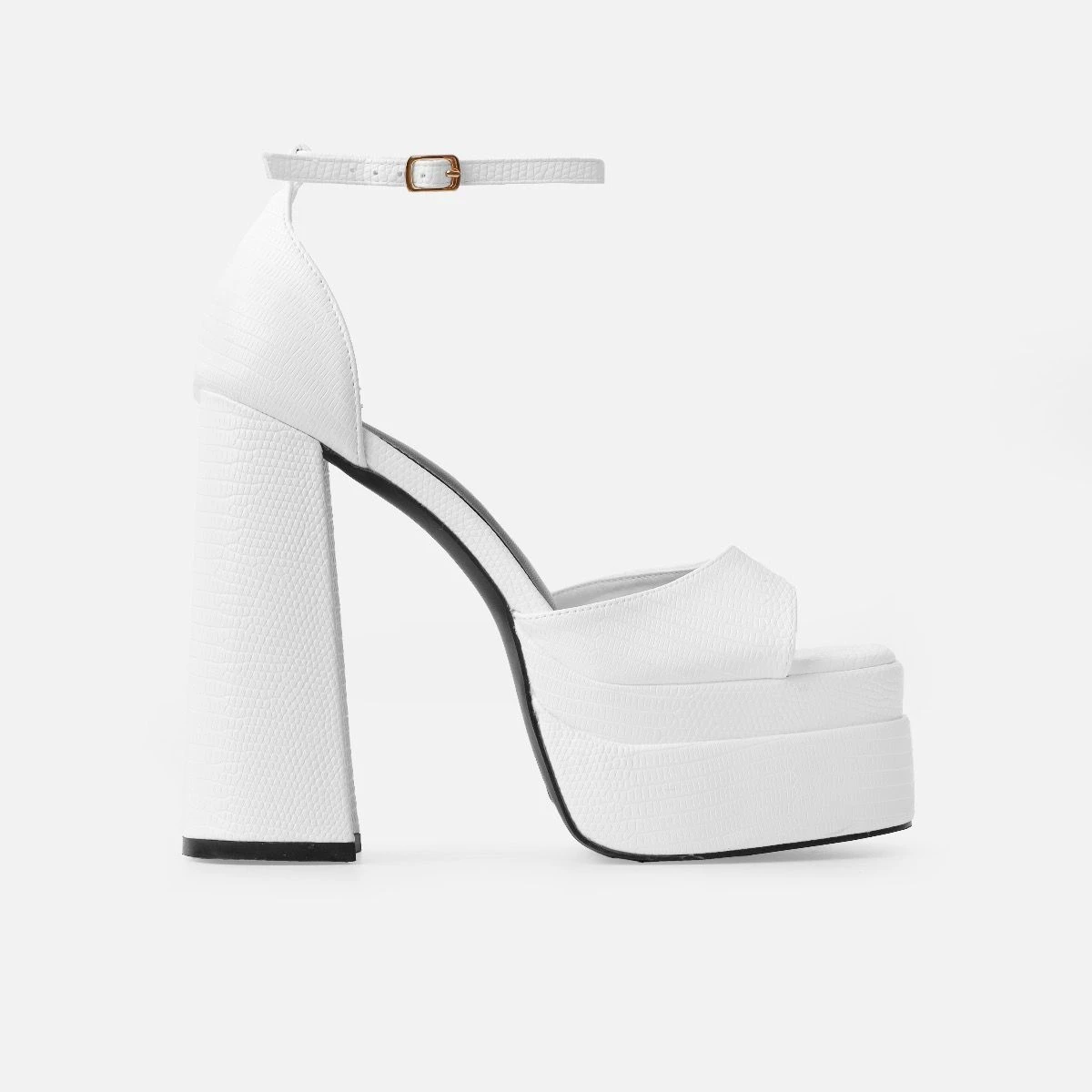 Eira White Faux Lizard Double Platform Block Heels - Image 2