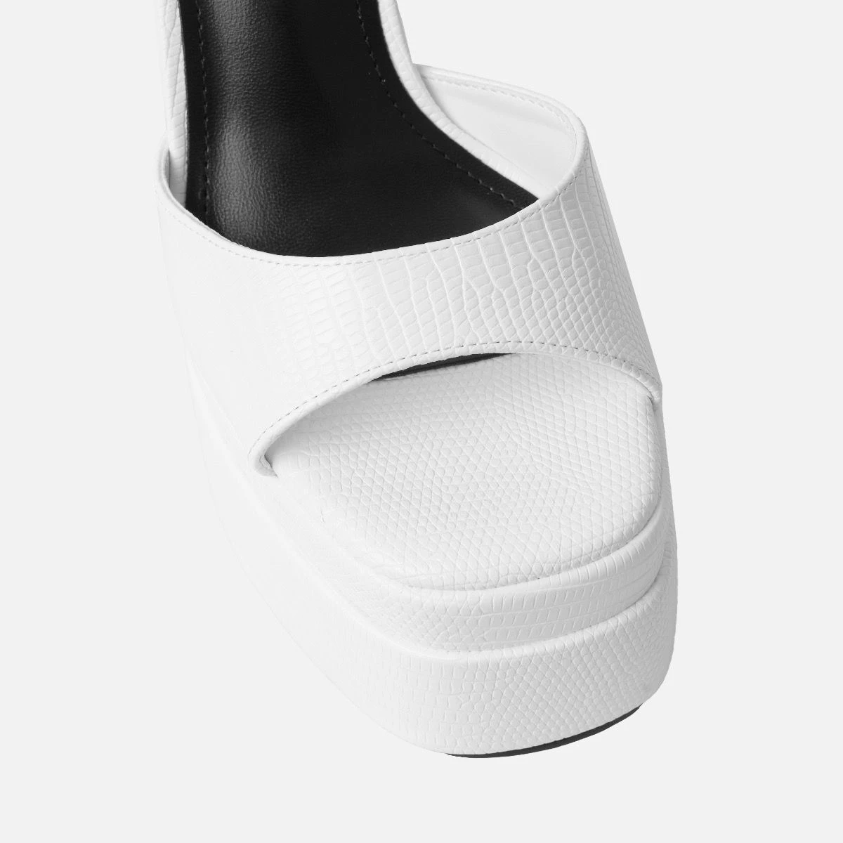 Eira Wide Fit White Faux Lizard Print Platform Block Heels - Image 4