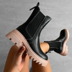 Romare Black And Blush Chunky Ankle Boots