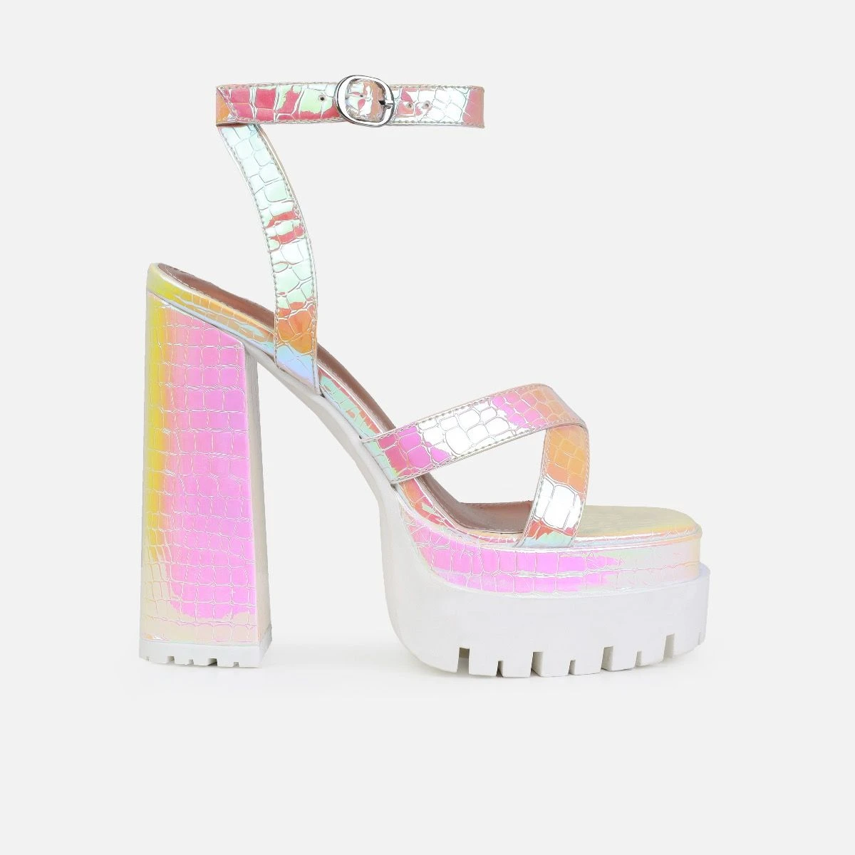 Roshan Iridescent Faux Snake Print Platform Block Heels - Image 2