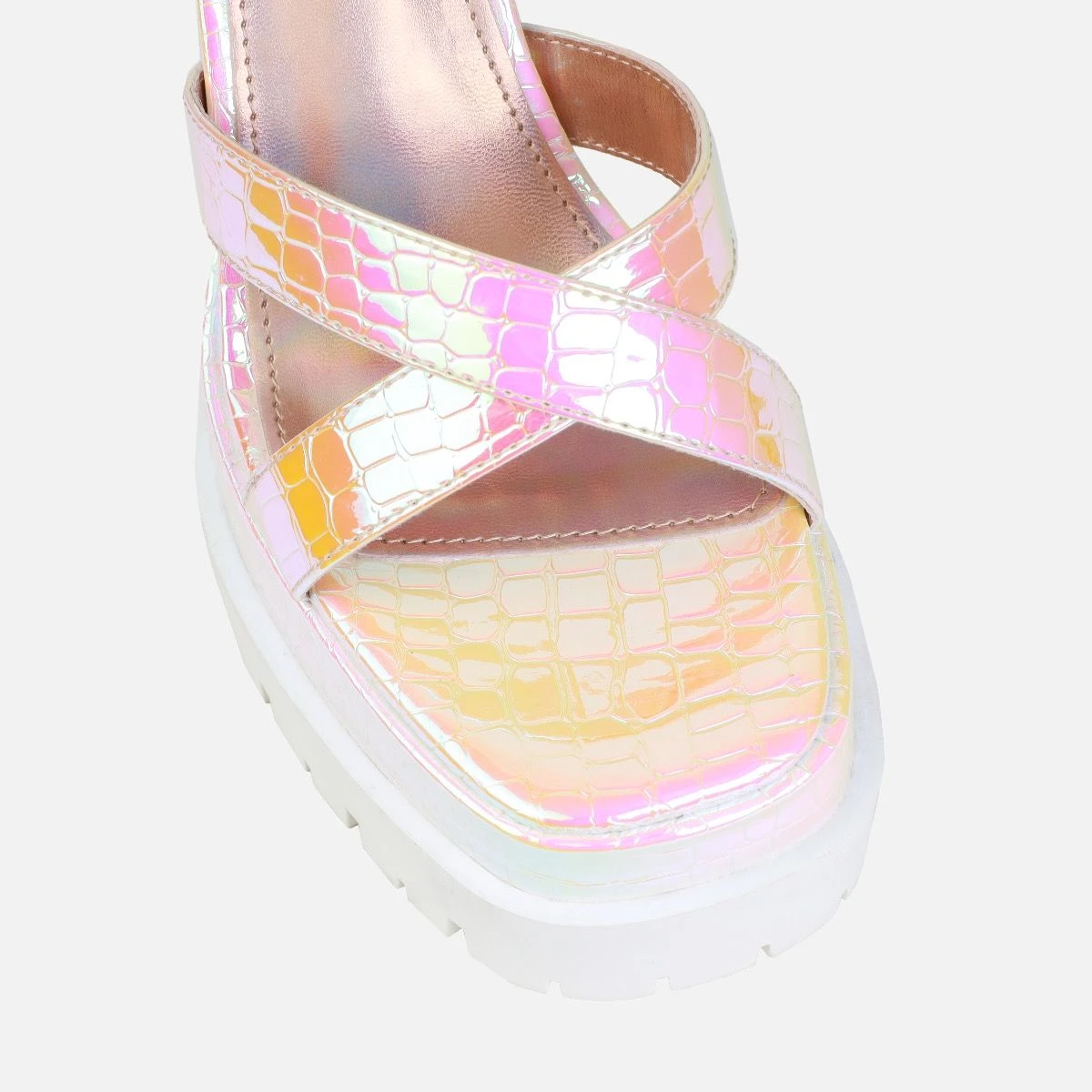 Roshan Iridescent Faux Snake Print Platform Block Heels - Image 4