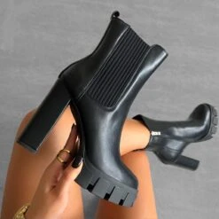 Jasper Black Knit Platform Block Heel Ankle Boots