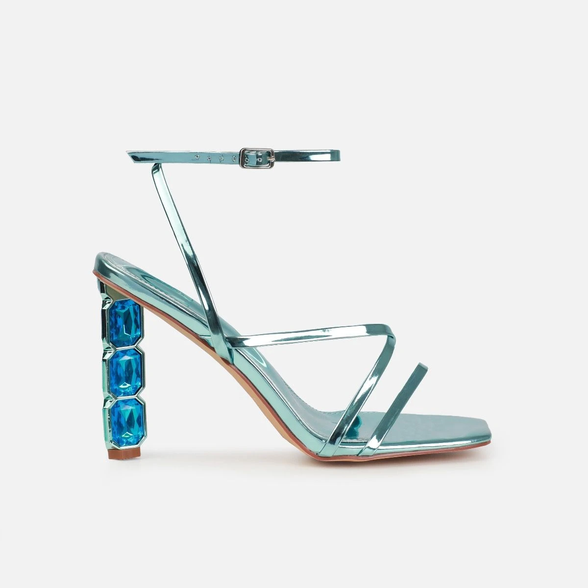 Roze Aqua Blue Metallic Gem Block Heels - Image 2