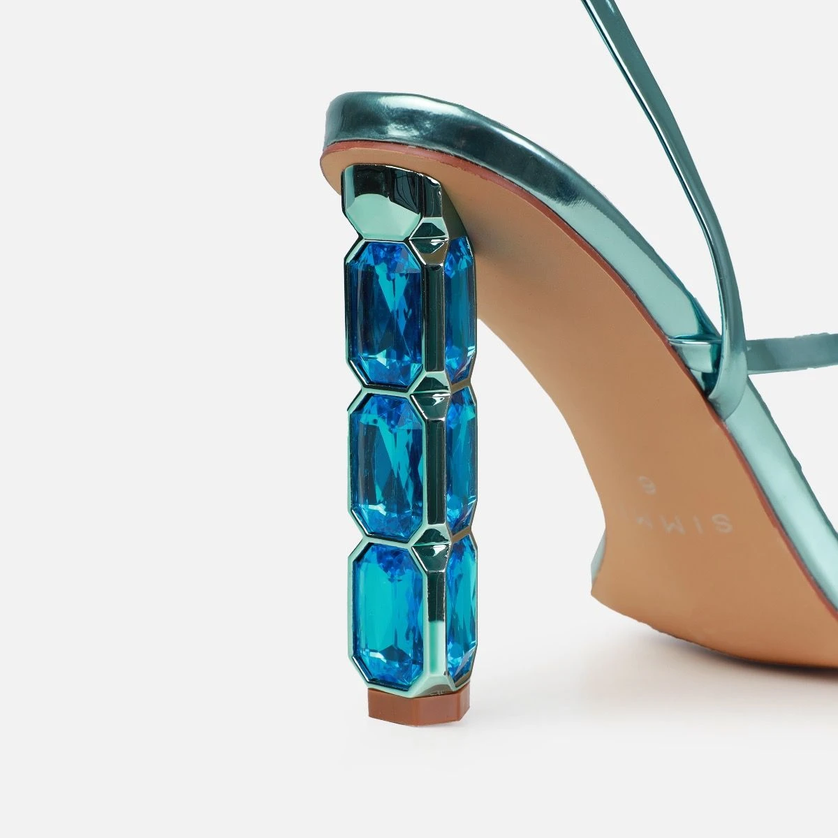 Roze Aqua Blue Metallic Gem Block Heels - Image 3