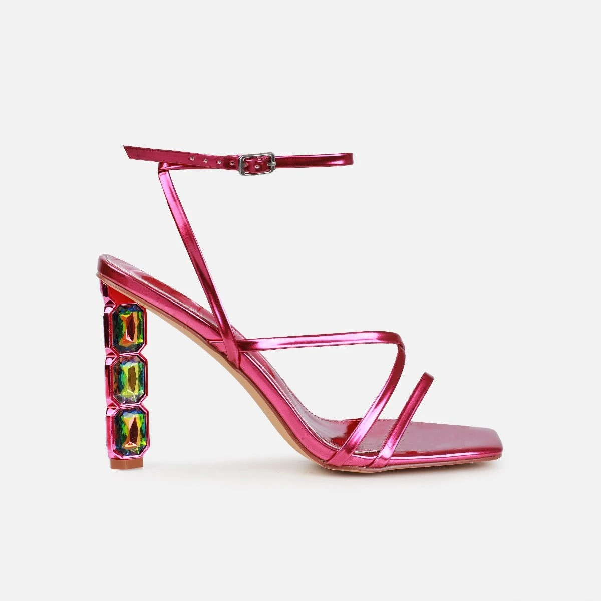 Roze Fuchsia Pink Metallic Gem Block Heels - Image 2