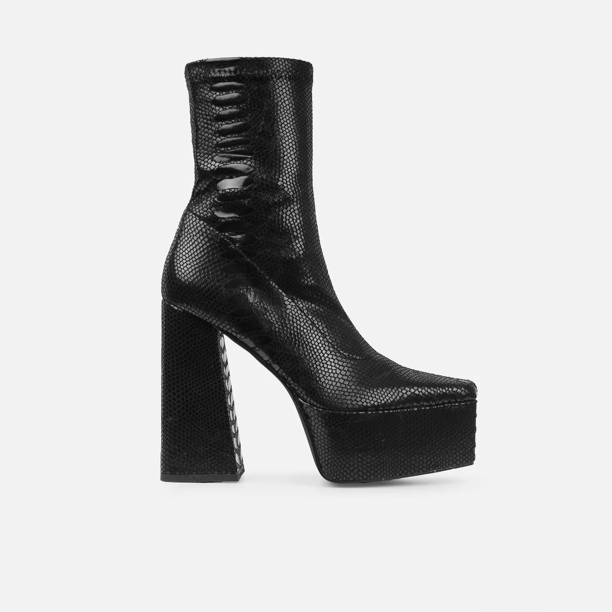 Ruman Black Faux Snake Print Platform Ankle Boots - Image 2