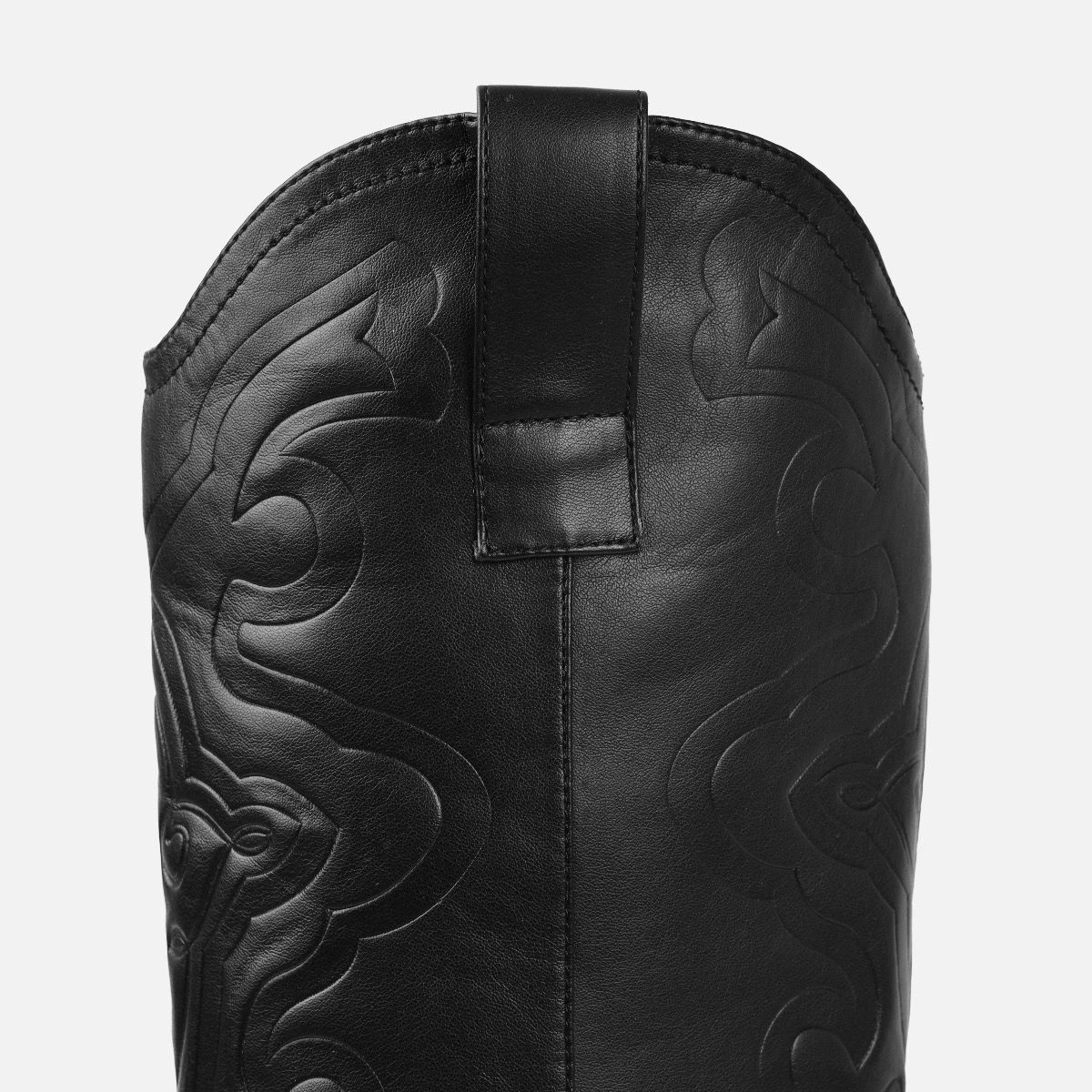 Rodeo Black Platform Block Heel Western Calf Boots - Image 2