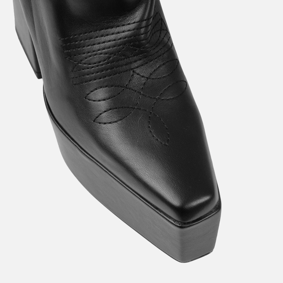 Rodeo Black Platform Block Heel Western Calf Boots - Image 3