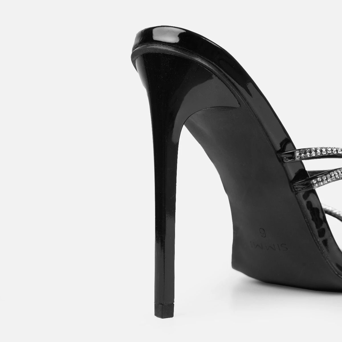 Ignite Black Patent Diamante Lace Up Stiletto Heels - Image 2