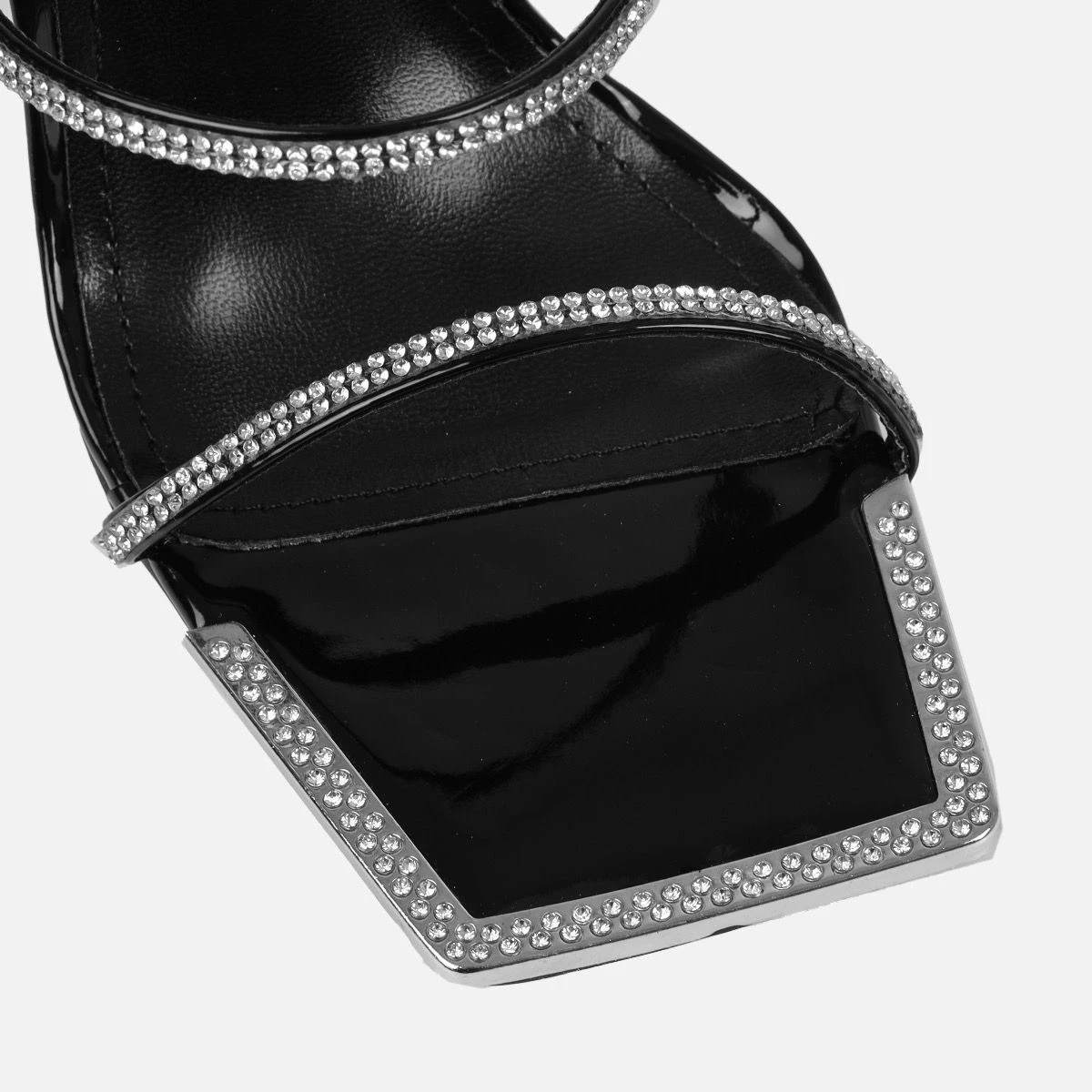 Ignite Black Patent Diamante Lace Up Stiletto Heels - Image 3