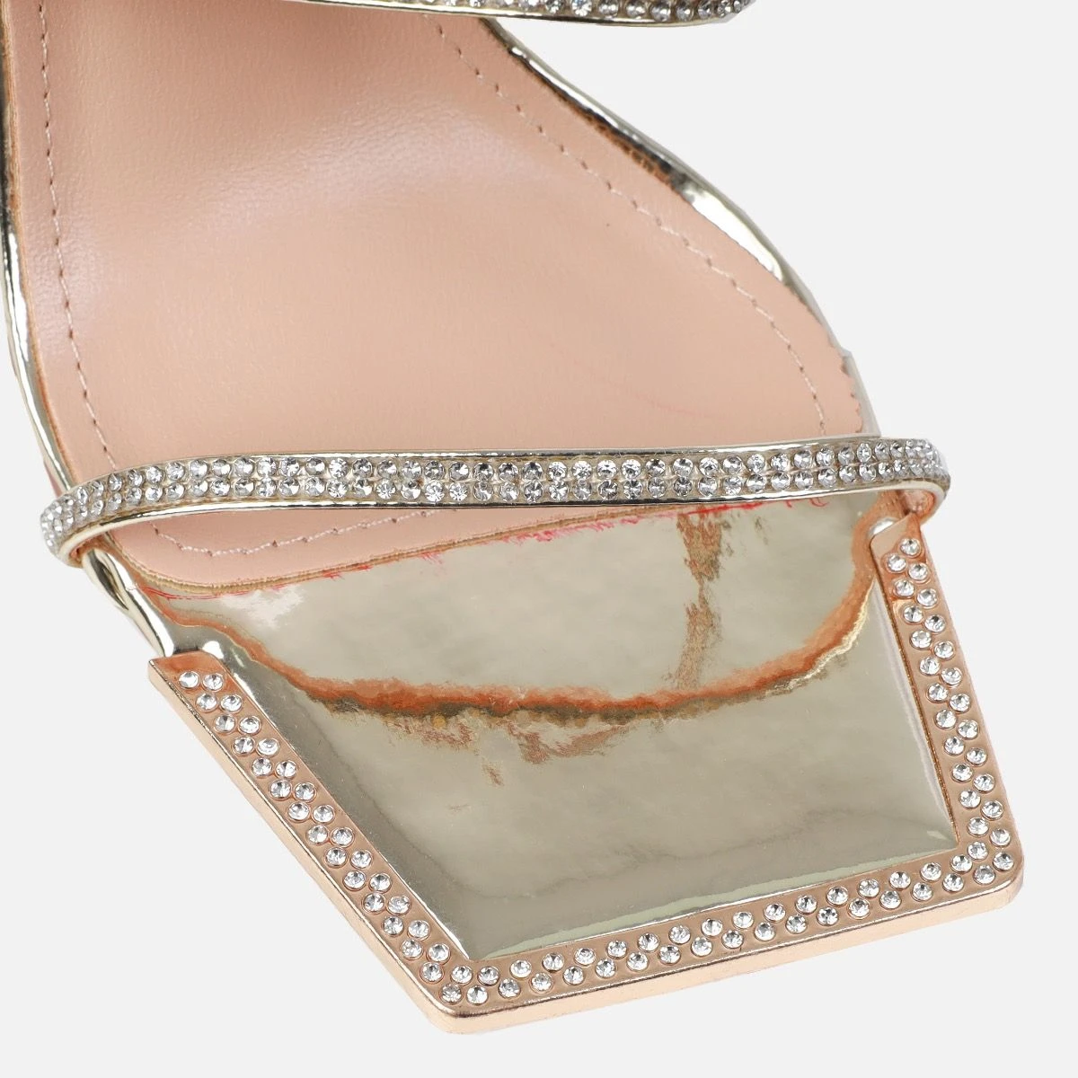 Ignite Light Gold Diamante Lace Up Stiletto Heels - Image 3