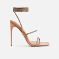 Ignite Nude Patent Diamante Lace Up Stiletto Heels