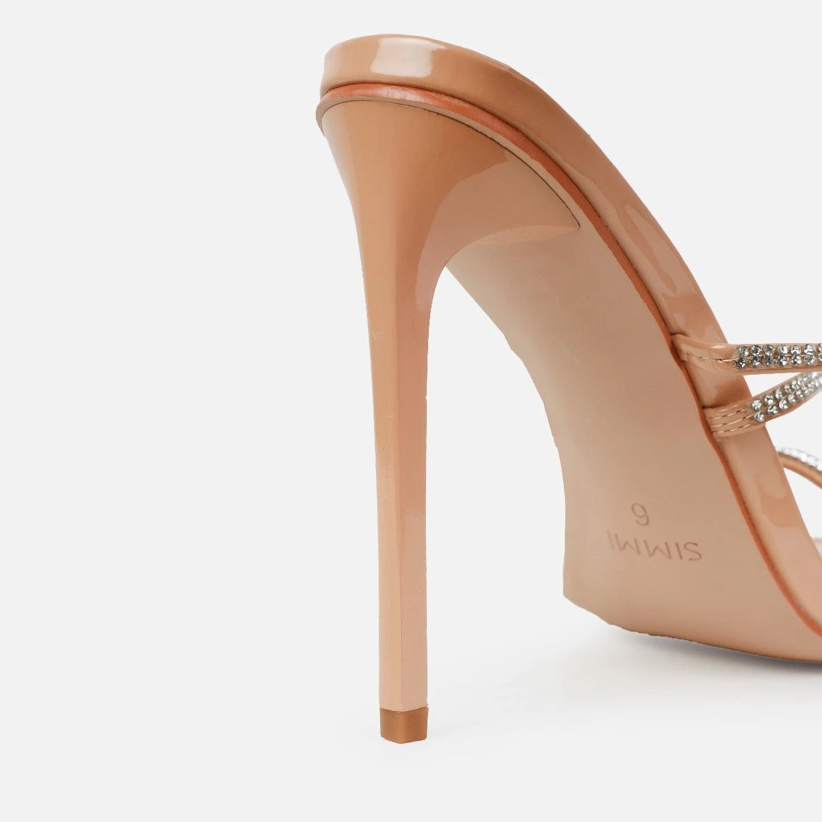 Ignite Nude Patent Diamante Lace Up Stiletto Heels - Image 2