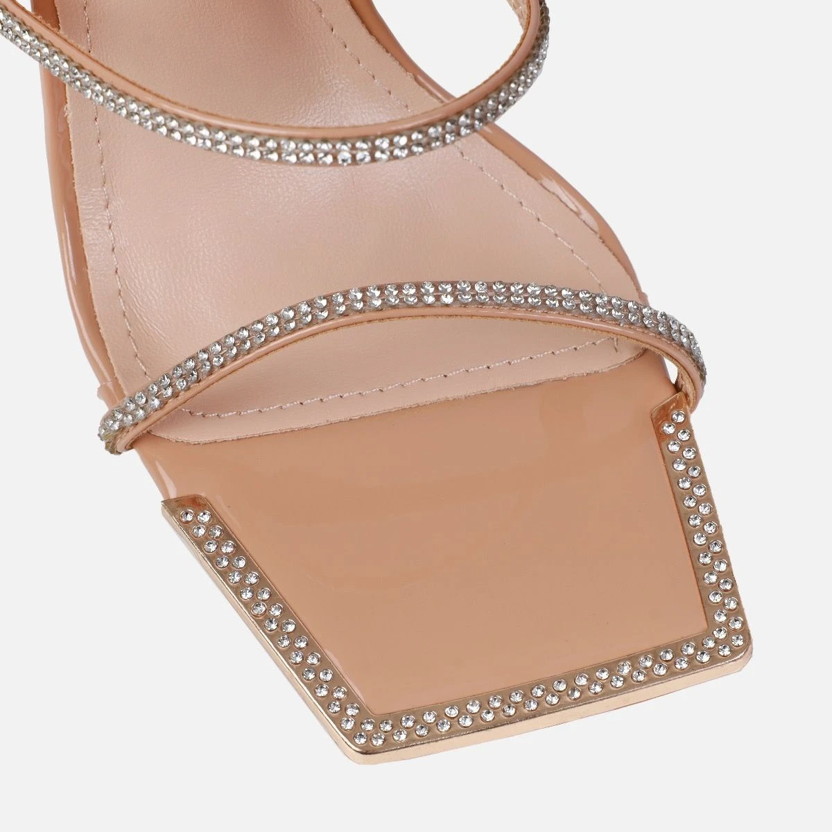 Ignite Nude Patent Diamante Lace Up Stiletto Heels - Image 3