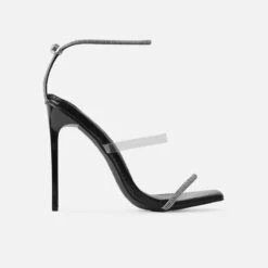 Sammi Black Faux Snake Print Diamante Toggle Stiletto Heels