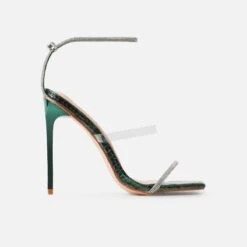 Sammi Green Faux Snake Print Clear Diamante Toggle Stiletto Heels