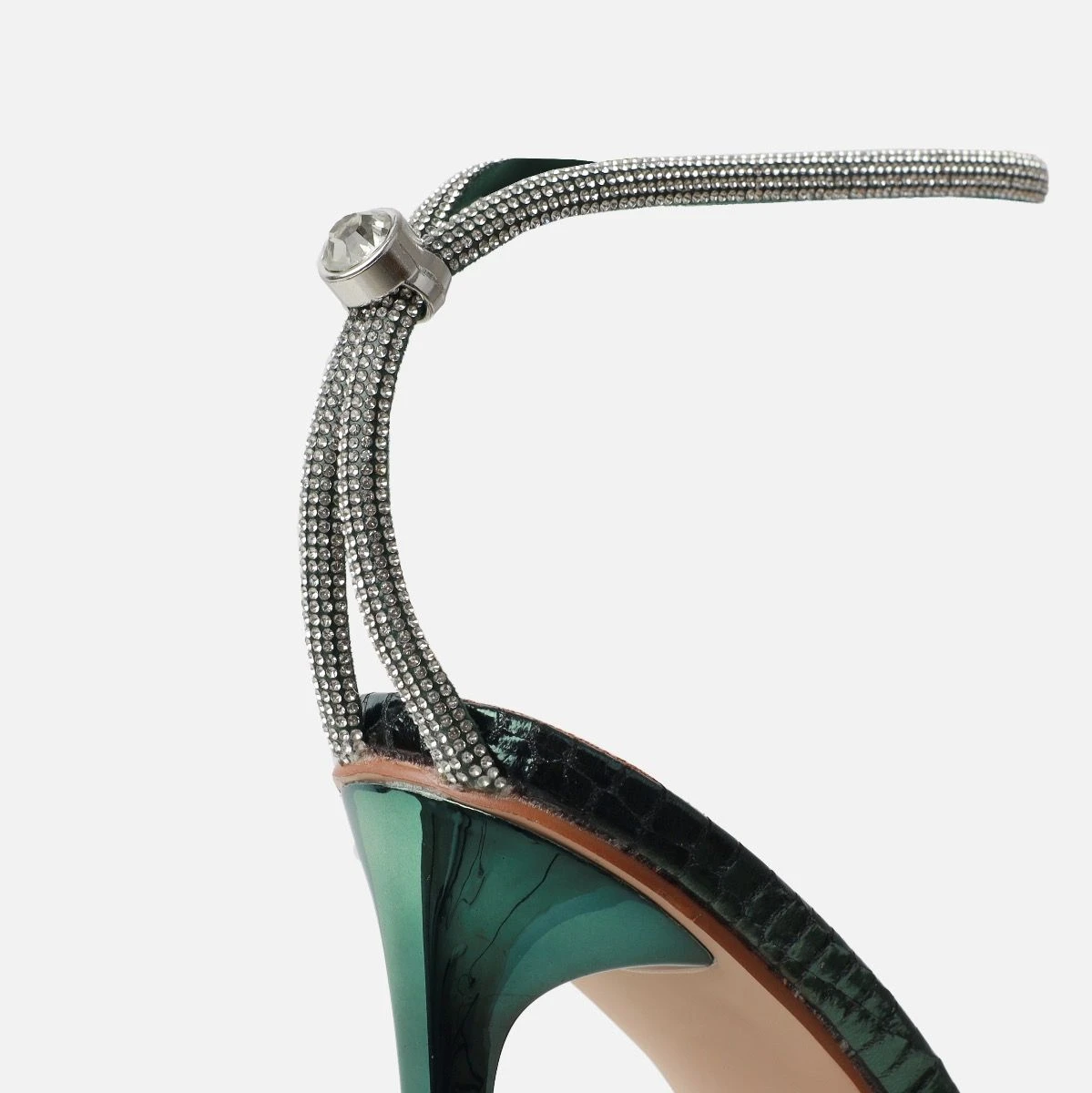 Sammi Green Faux Snake Print Clear Diamante Toggle Stiletto Heels - Image 2