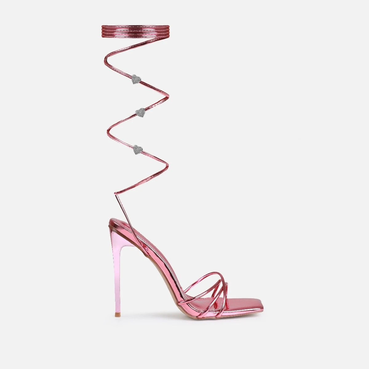Heiti Pink Patent Diamante Heart Lace Up Heels - Image 2