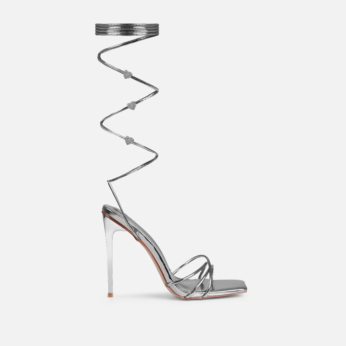 Heiti Silver Patent Diamante Heart Lace Up Heels - Image 2