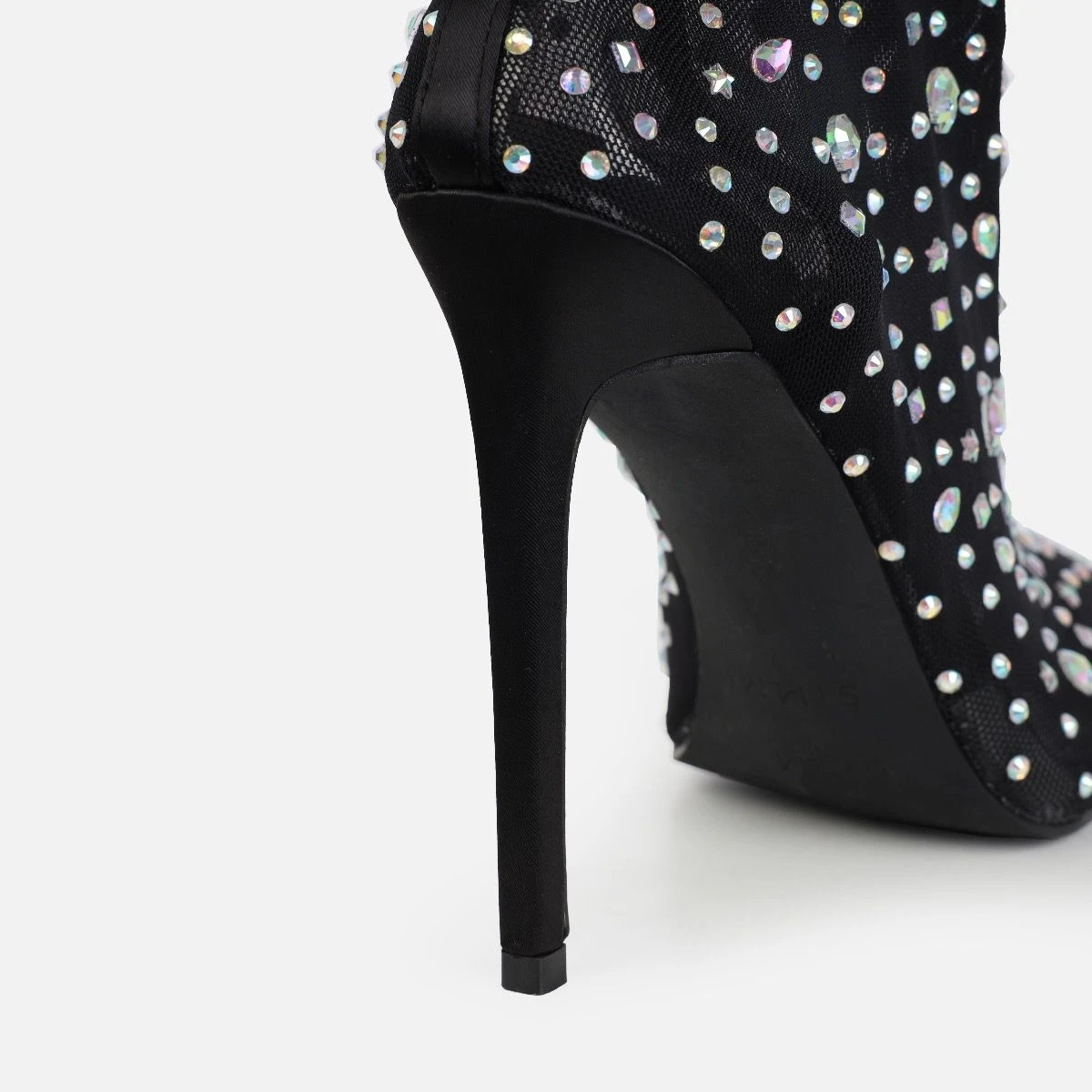Sparki Black Mesh Diamante Stiletto Heels - Image 3