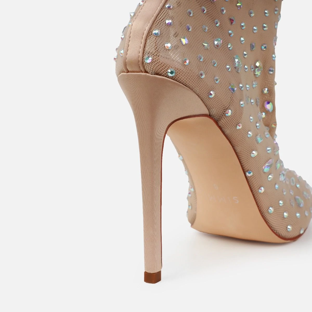 Sparki Nude Mesh Diamante Stiletto Heels - Image 3