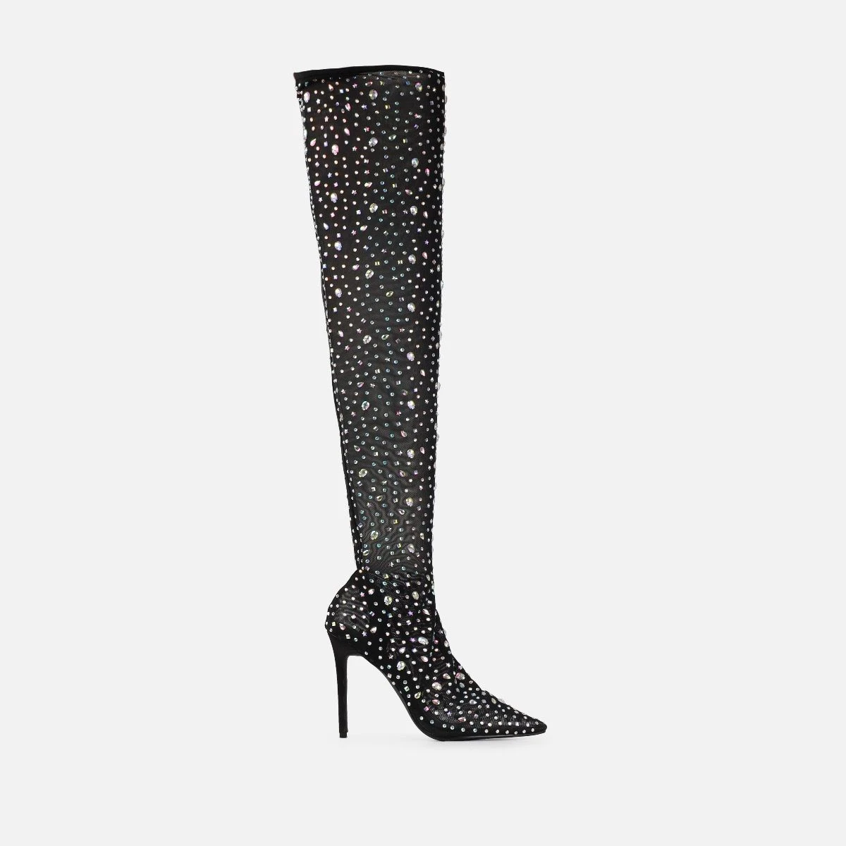Mary Bedford Sparko Black Mesh Diamante Thigh High Boots - Image 2