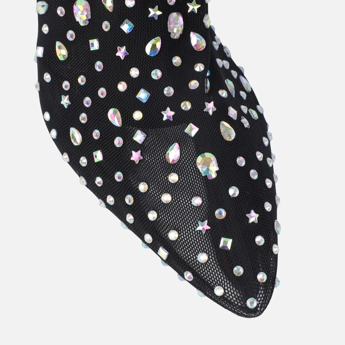 Mary Bedford Sparko Black Mesh Diamante Thigh High Boots - Image 4
