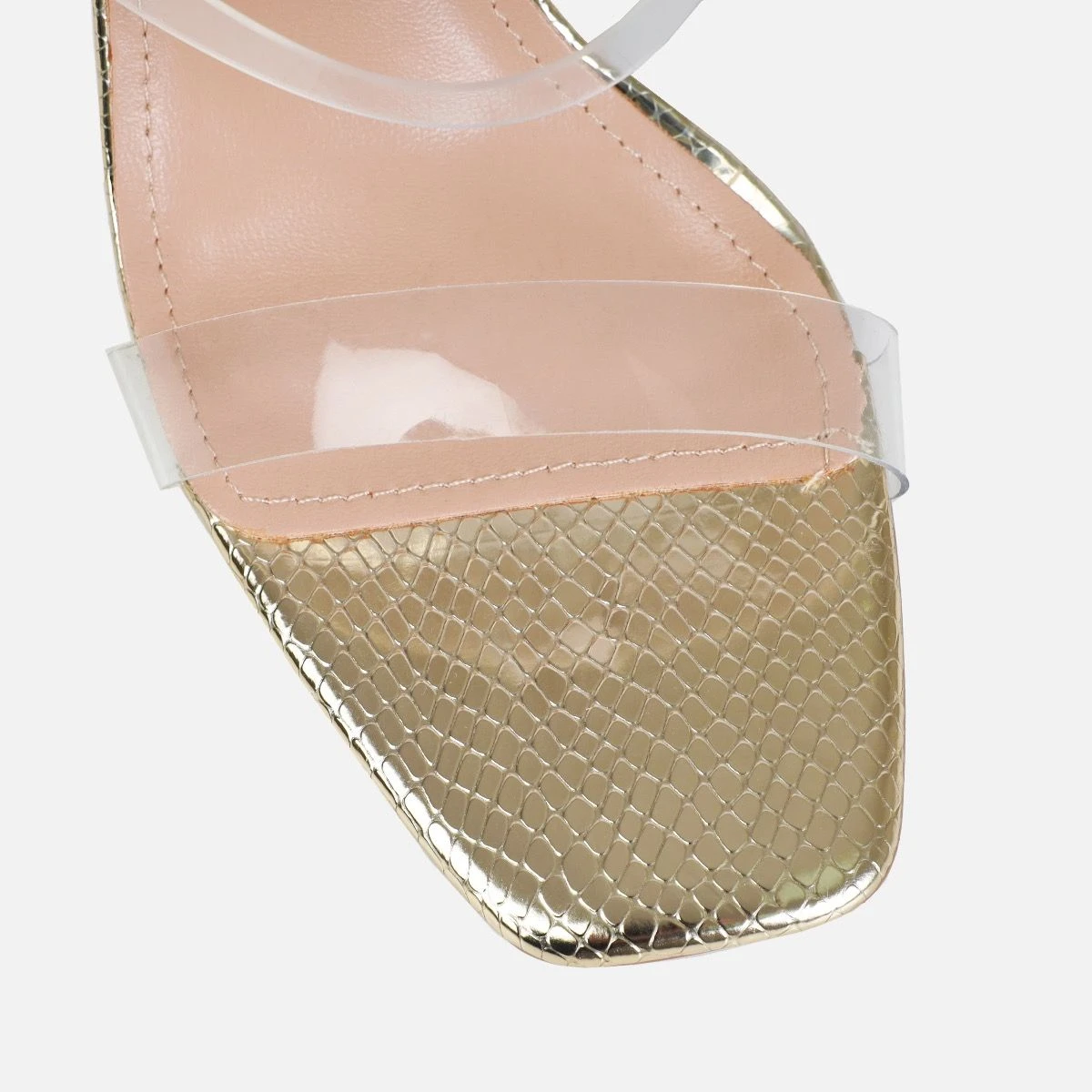 Medusa Light Gold Snake Print Cuff Stiletto Heels - Image 4