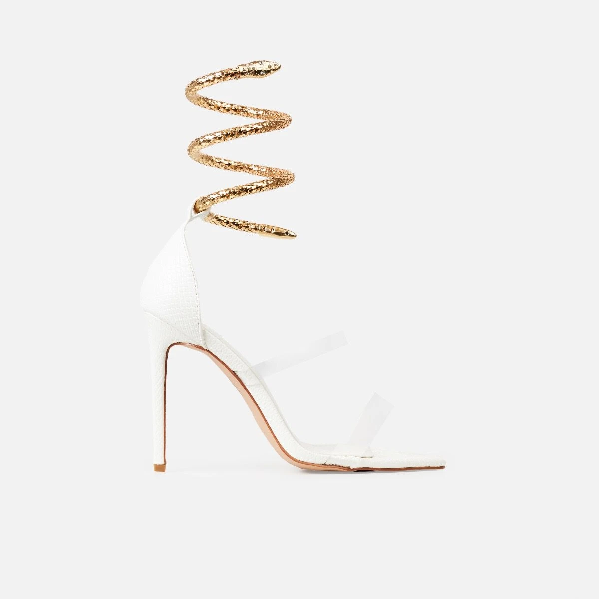 Medusa White Snake Print Cuff Stiletto Heels - Image 2