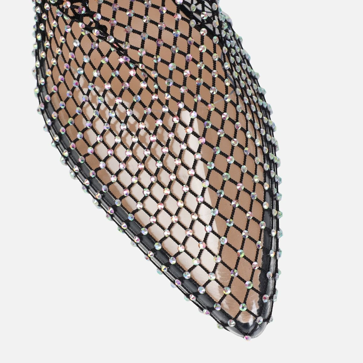 Onika Black Diamante Fishnet Thigh High Heels - Image 6