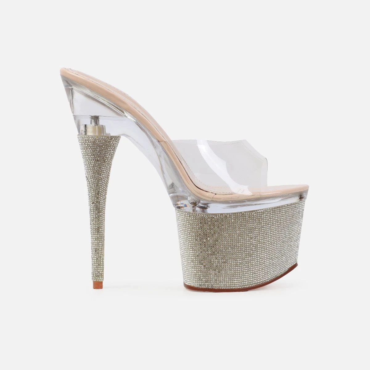 Sansa Clear Nude Diamante Platform Stiletto Mules - Image 2