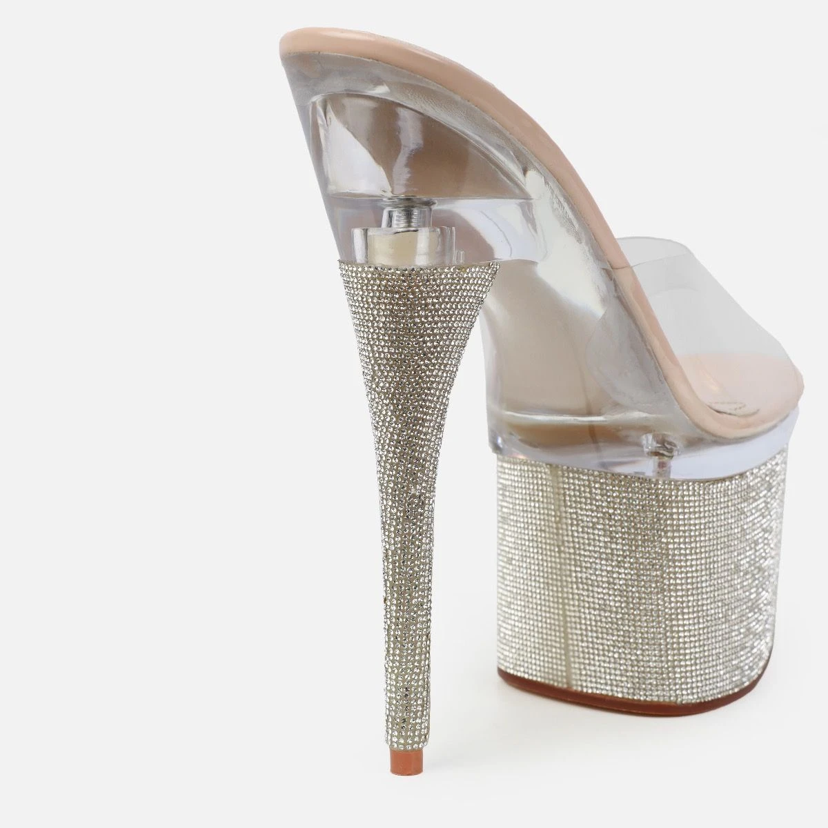 Sansa Clear Nude Diamante Platform Stiletto Mules - Image 3
