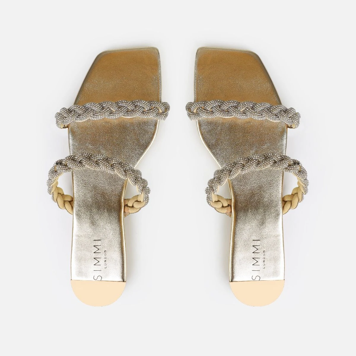 Fayay Wide Fit Gold Diamante Plait Flat Slides - Image 3