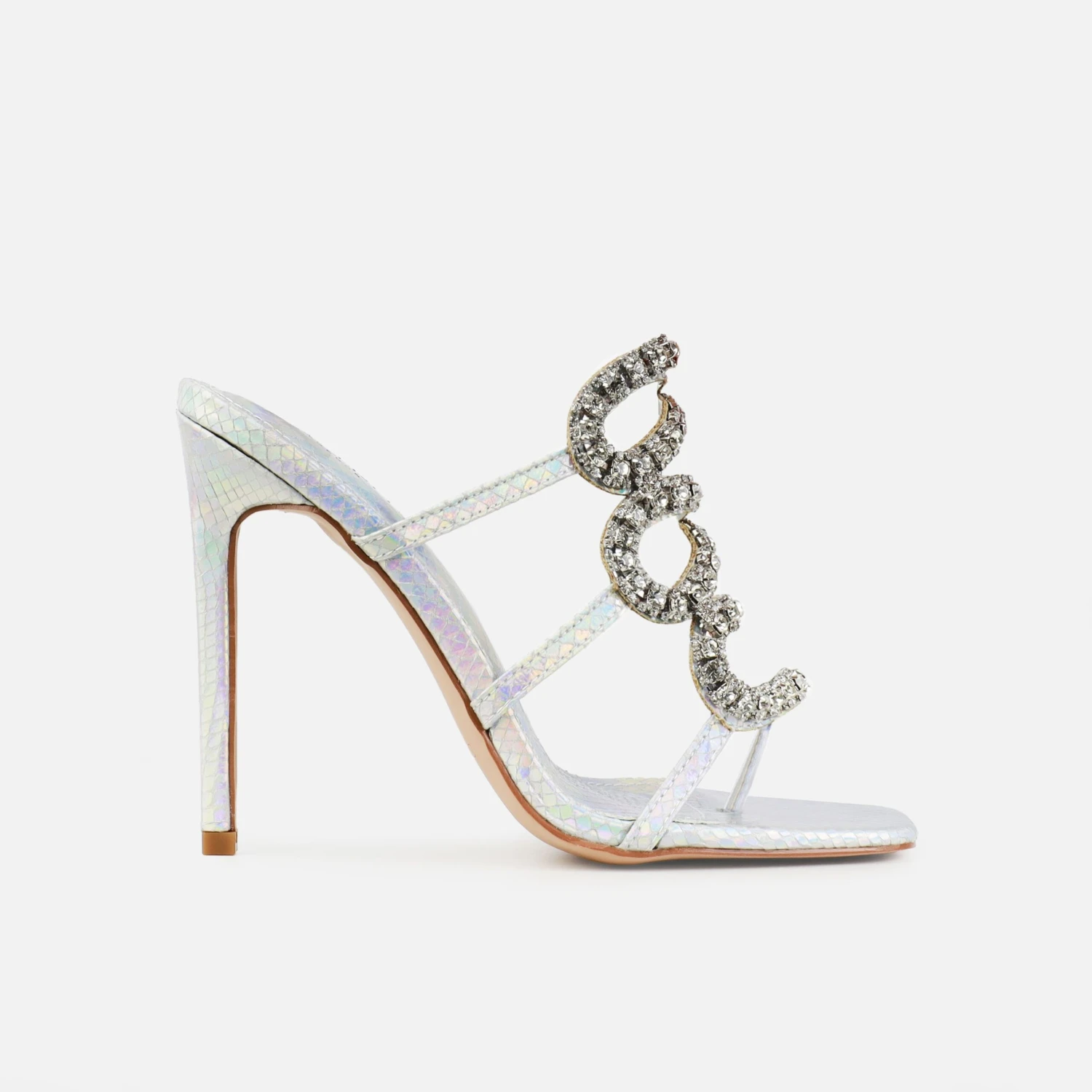 Scorpius Iridescent Silver Diamante Snake Stiletto Heels - Image 2