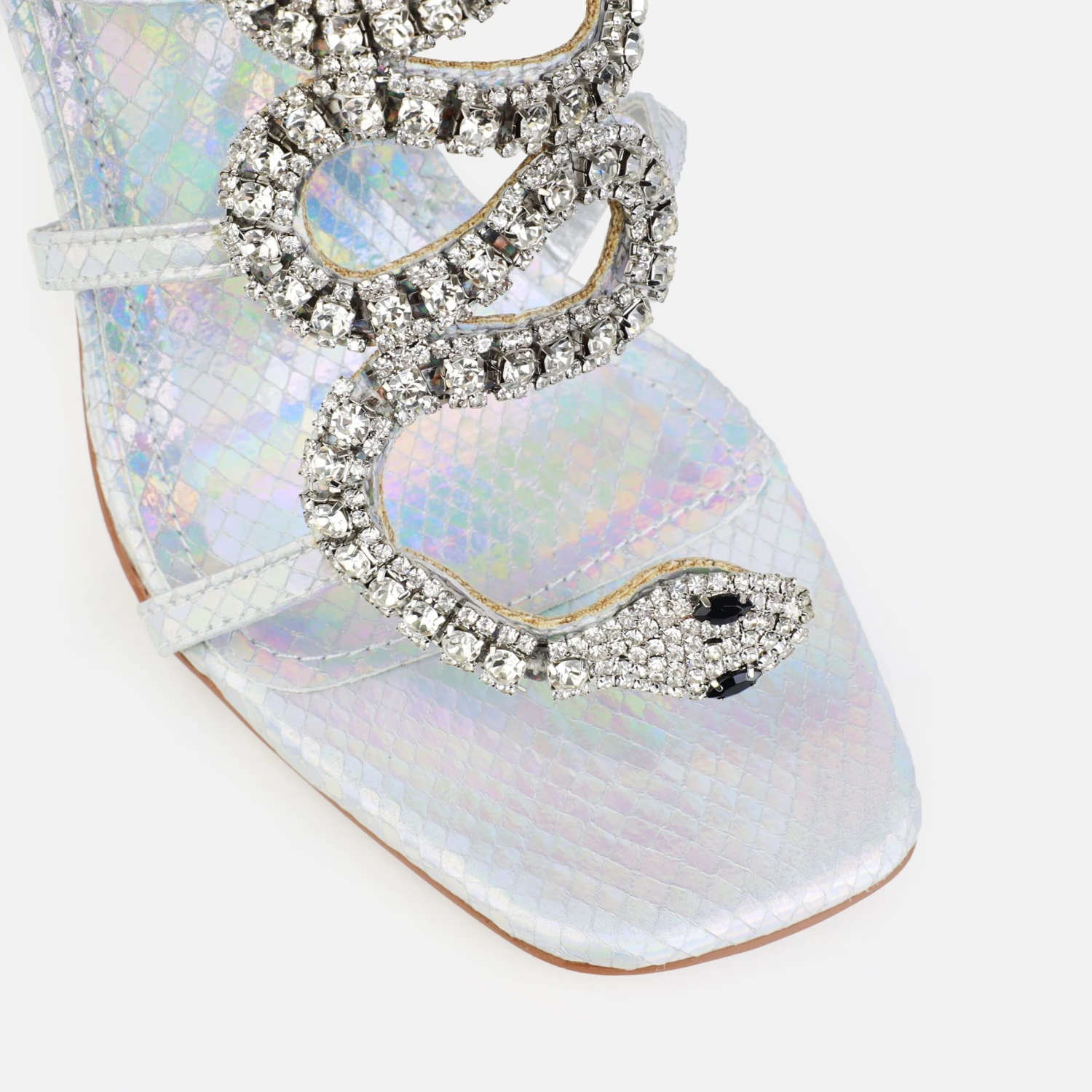Scorpius Iridescent Silver Diamante Snake Stiletto Heels - Image 4