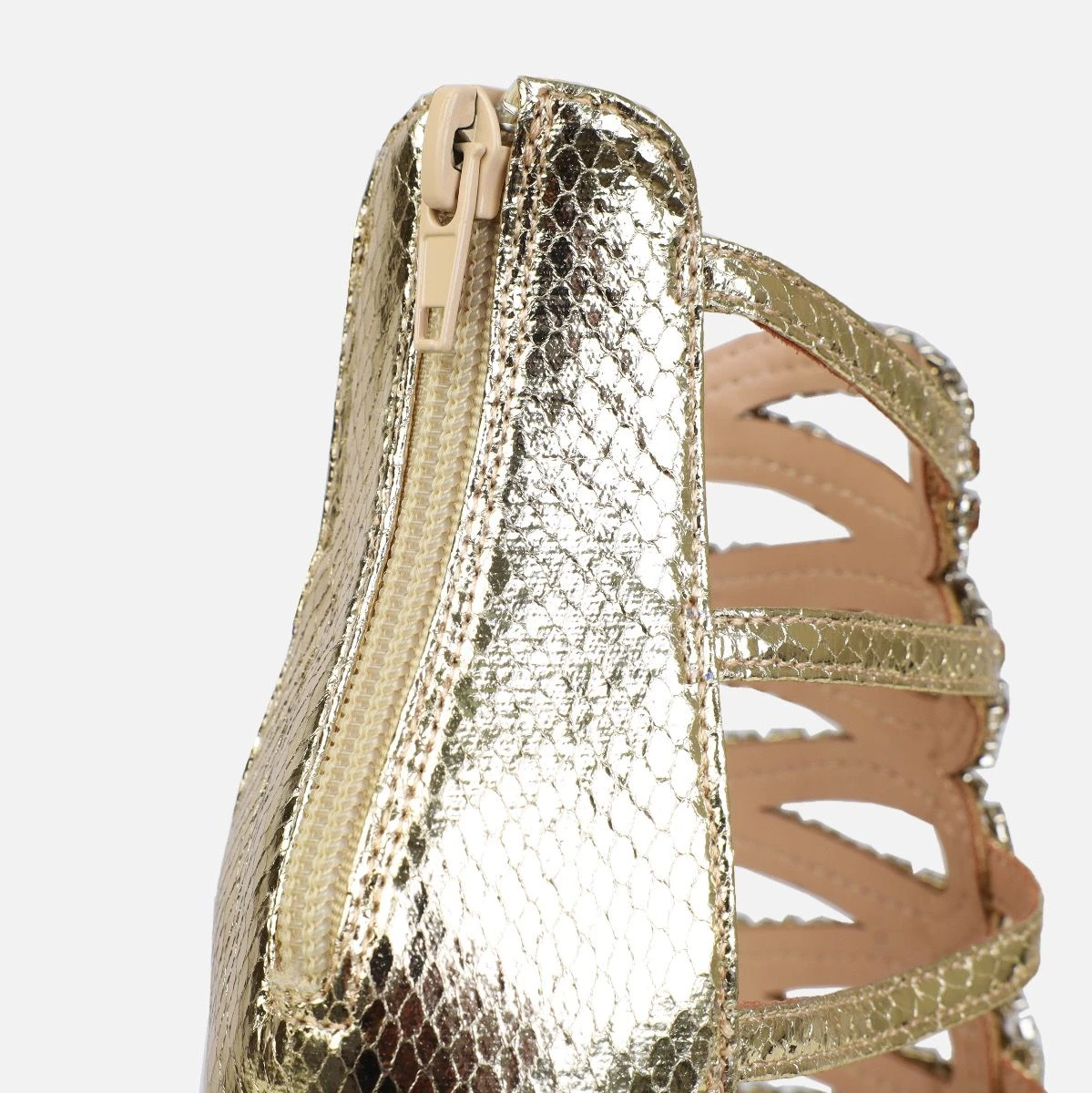 Viper Gold Faux Snake Print Diamante Stiletto Heels - Image 3