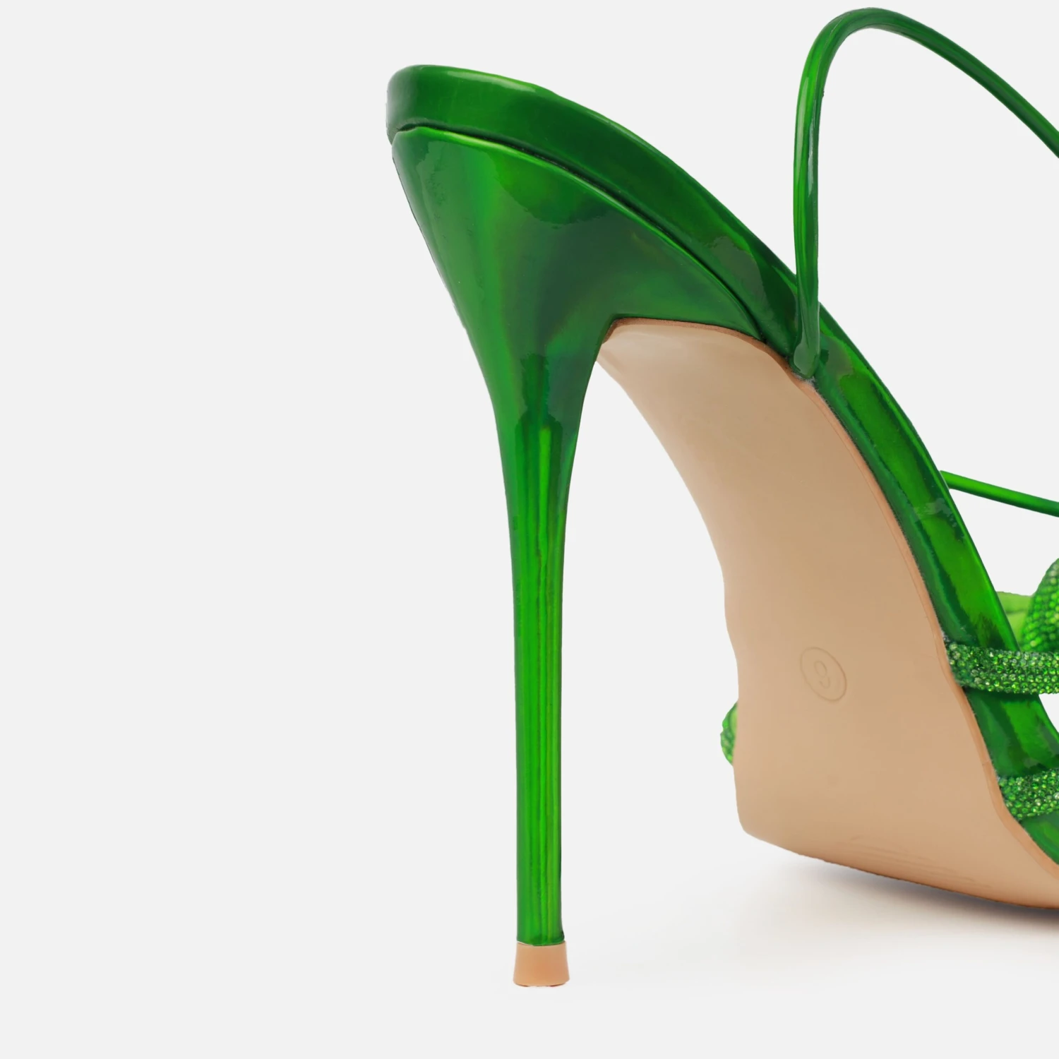 Tasha Ghouri Diamonique Green Diamante Lace Up Heels - Image 4