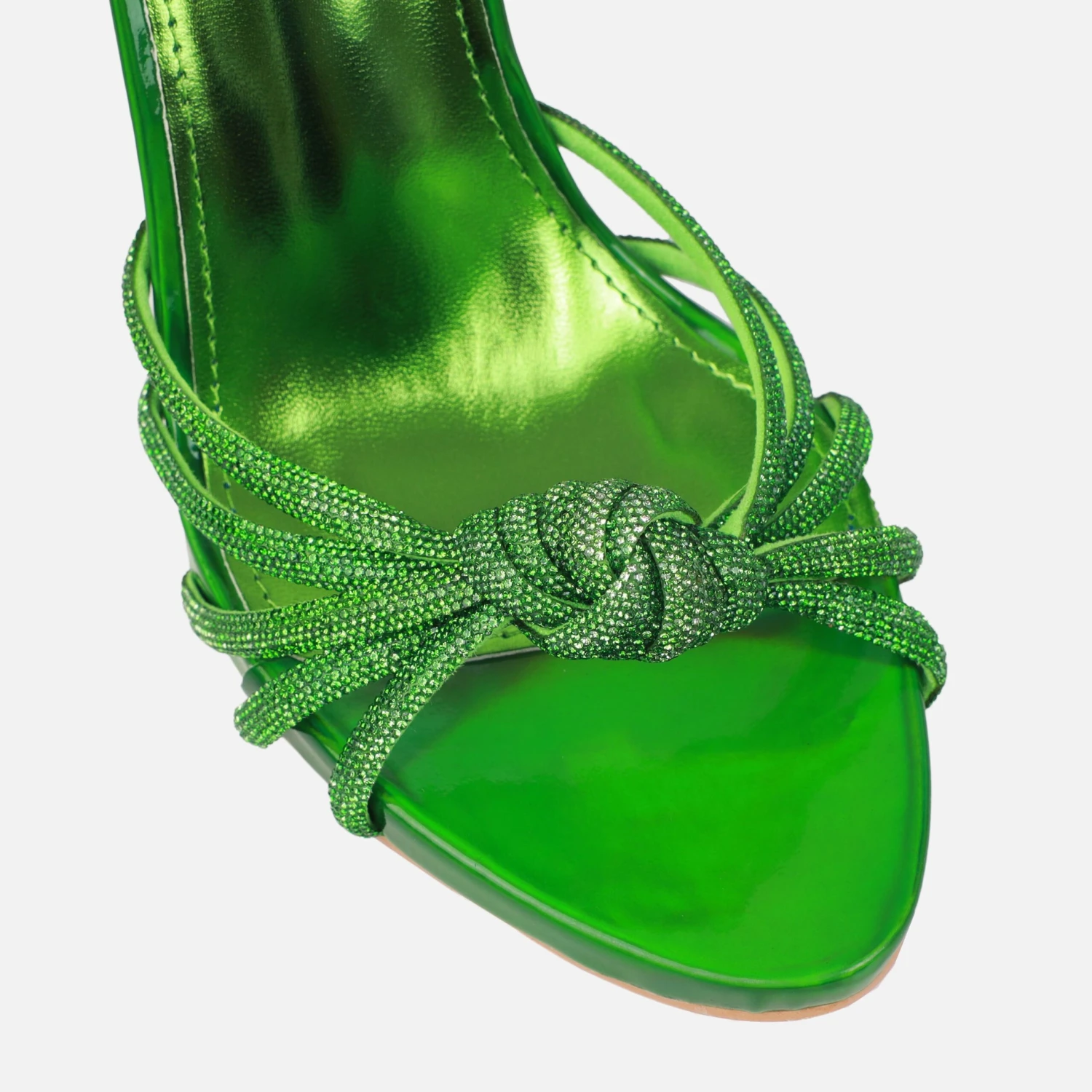 Tasha Ghouri Diamonique Green Diamante Lace Up Heels - Image 3