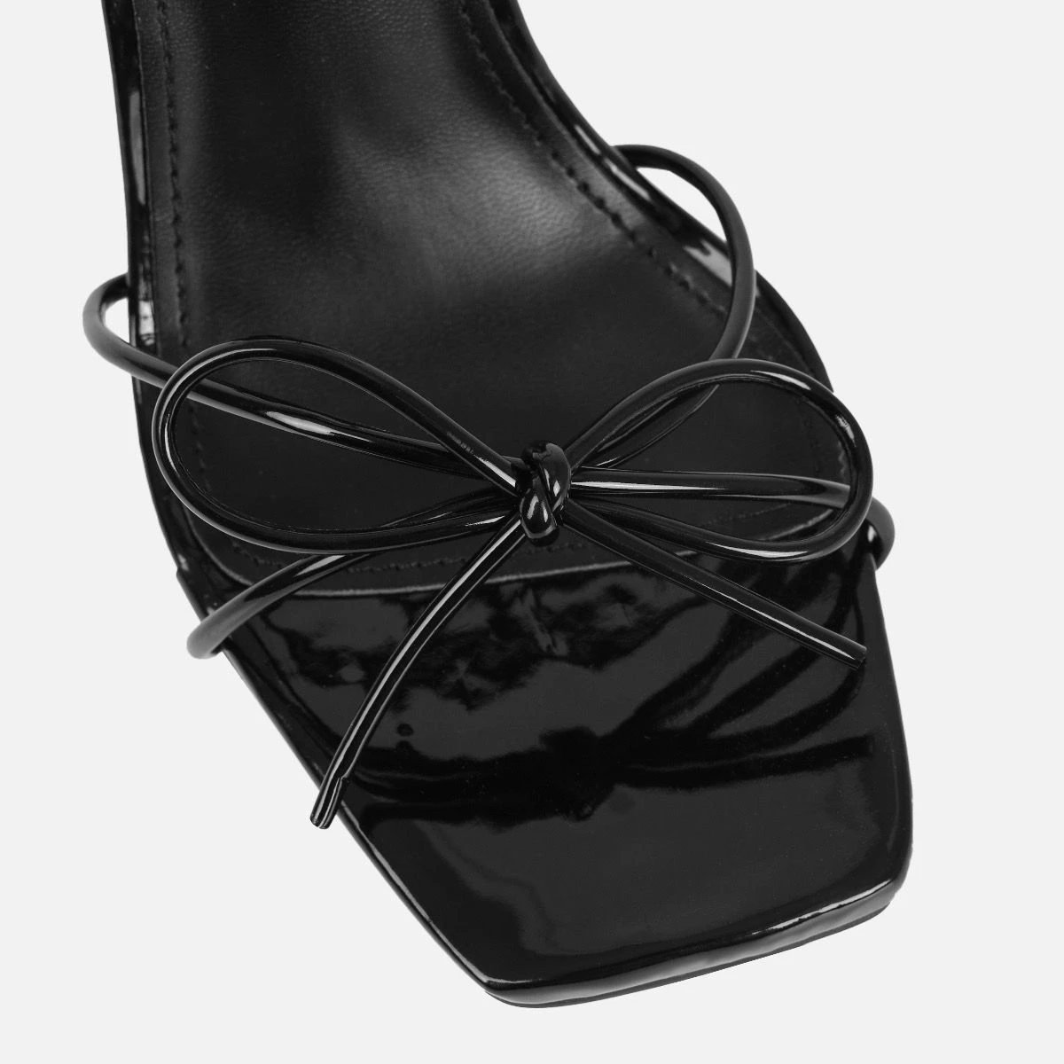 Sunniva Black Patent Bow Detail Lace Up Heels - Image 4