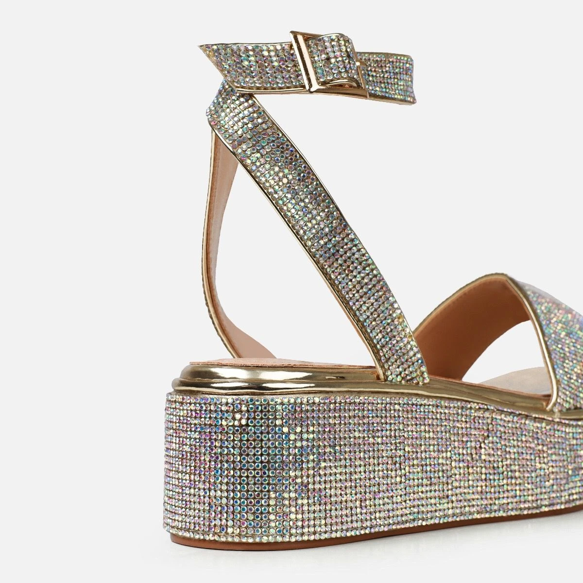 Brittany Gold Mirror Diamante Flatform Sandals - Image 3