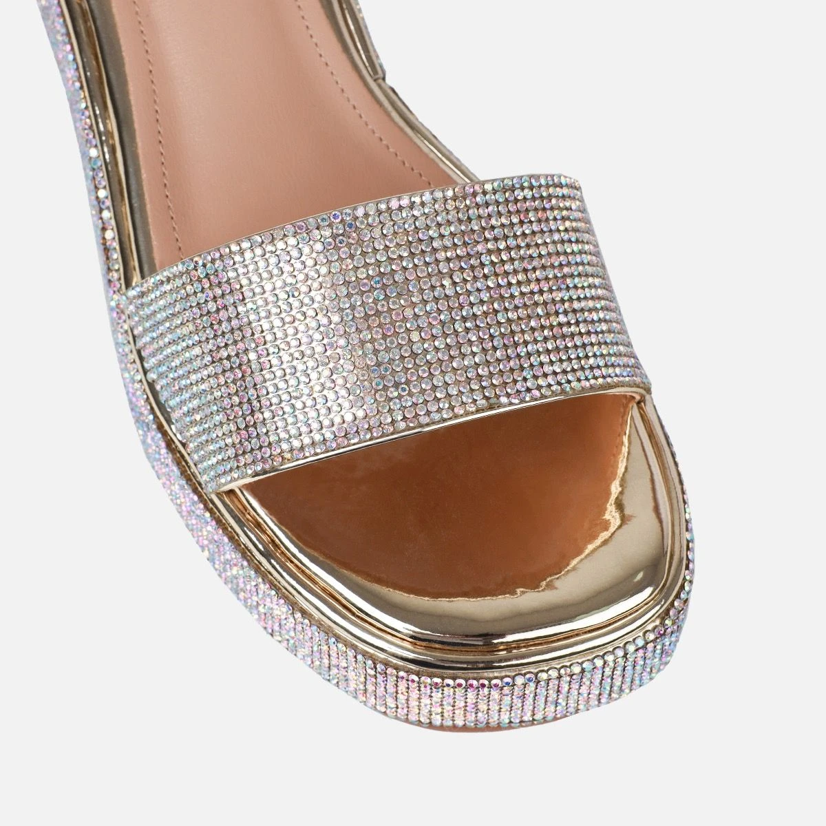 Brittany Gold Mirror Diamante Flatform Sandals - Image 4