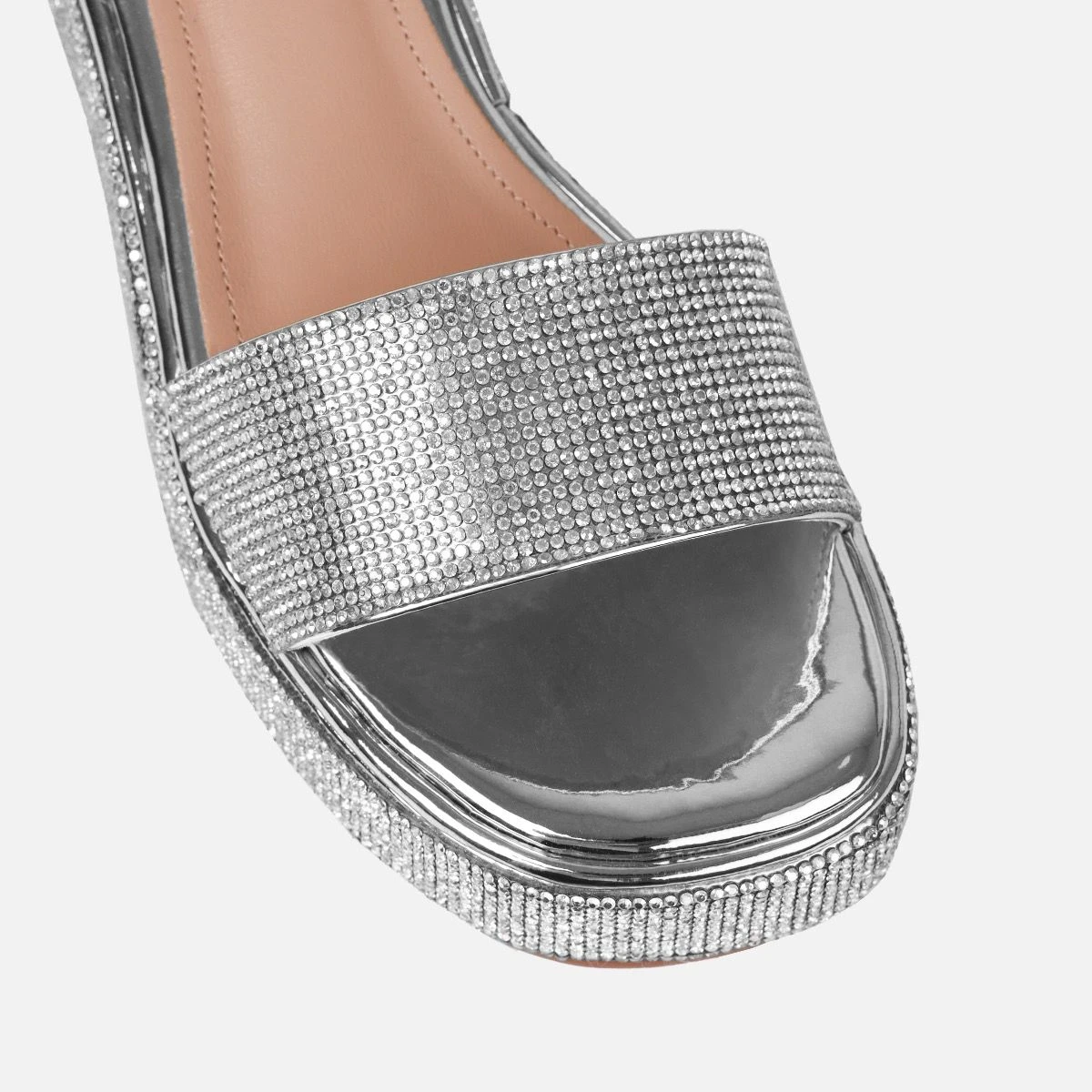 Brittany Silver Mirror Diamante Flatform Sandals - Image 4
