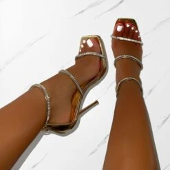 Soleil Gold Mirror Diamante Stiletto Heels
