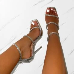 Soleil Silver Mirror Diamante Stiletto Heels