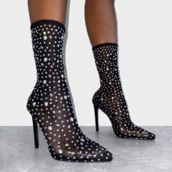 Sparki Black Mesh Diamante Stiletto Heels