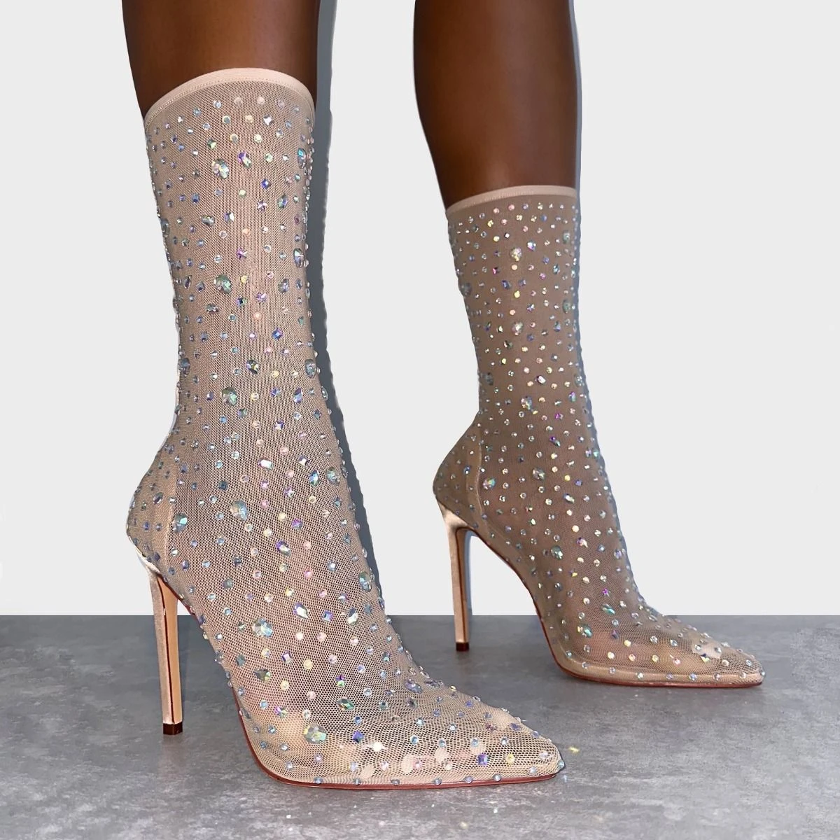 Sparki Nude Mesh Diamante Stiletto Heels
