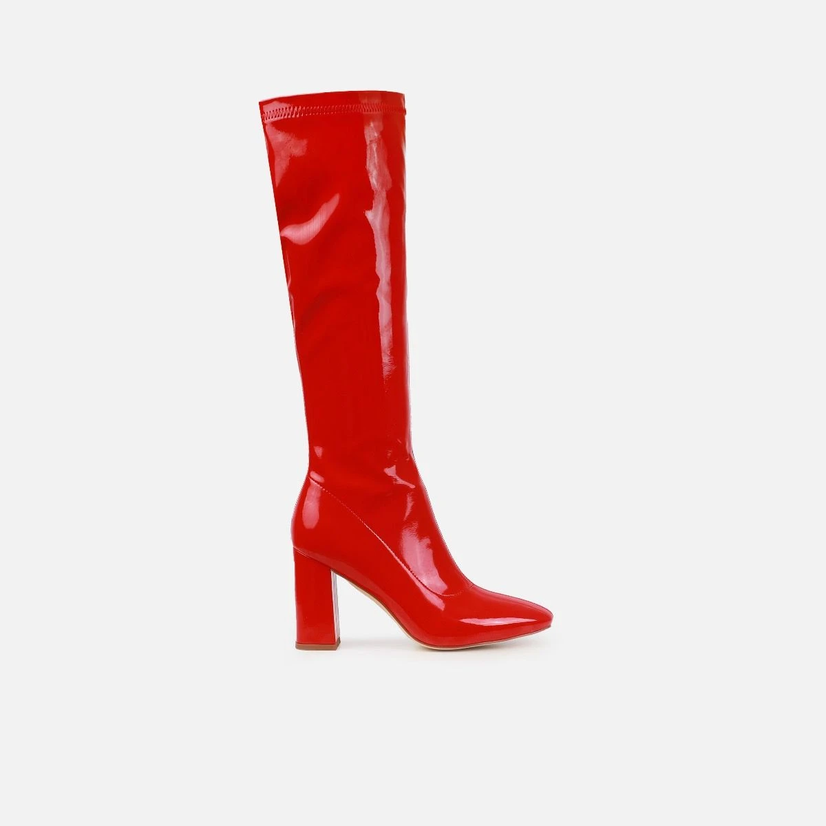 Talulla Red Patent Block Heel Knee High Boots - Image 2