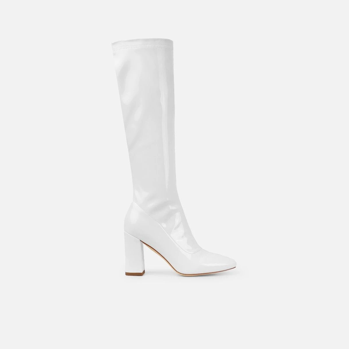 Talulla White Patent Block Heel Knee High Boots - Image 2